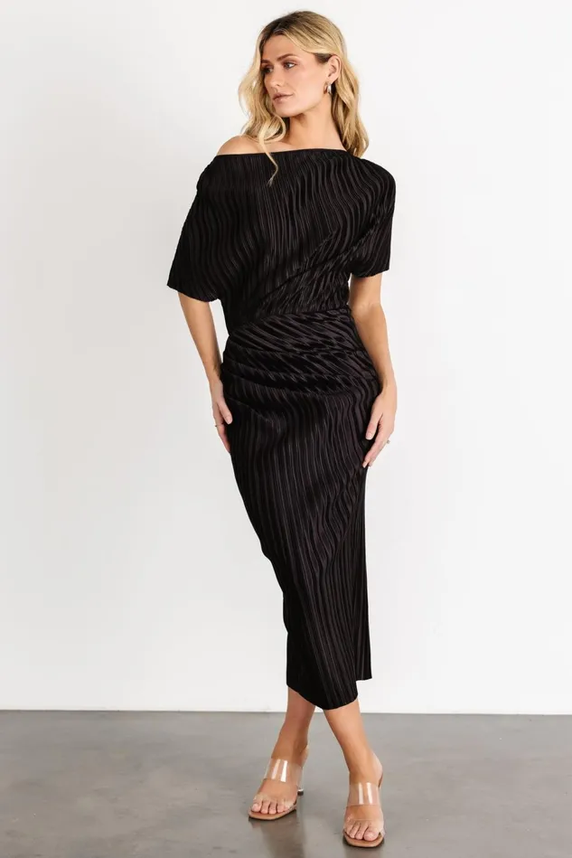 Baltic Born Midi Dresses Women Winslow Pleated Midi Dress Black Baltic Born Midi Dresses Women Winslow Pleated Midi Dress Black