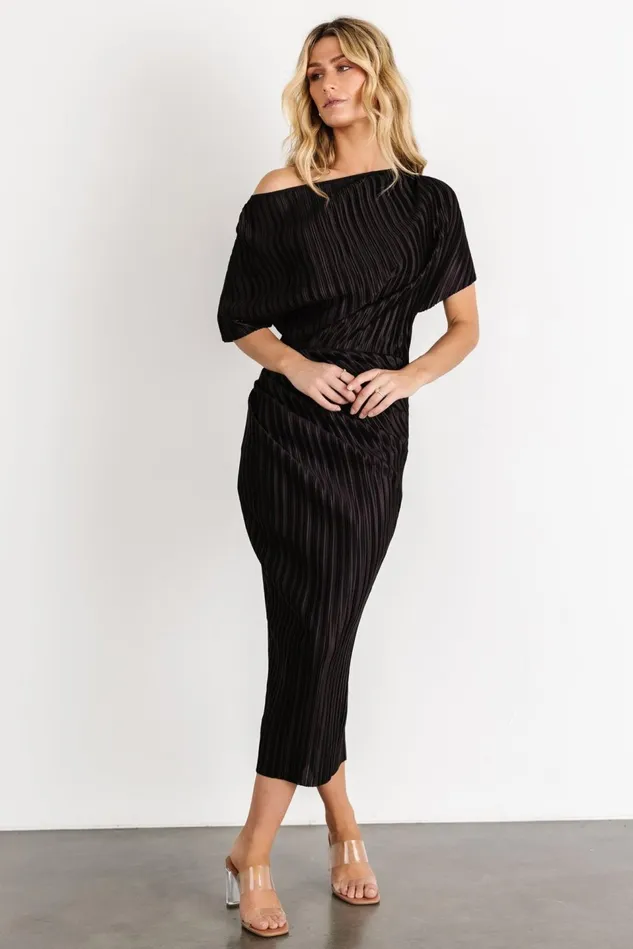 Baltic Born Midi Dresses Women Winslow Pleated Midi Dress Black Baltic Born Midi Dresses Women Winslow Pleated Midi Dress Black