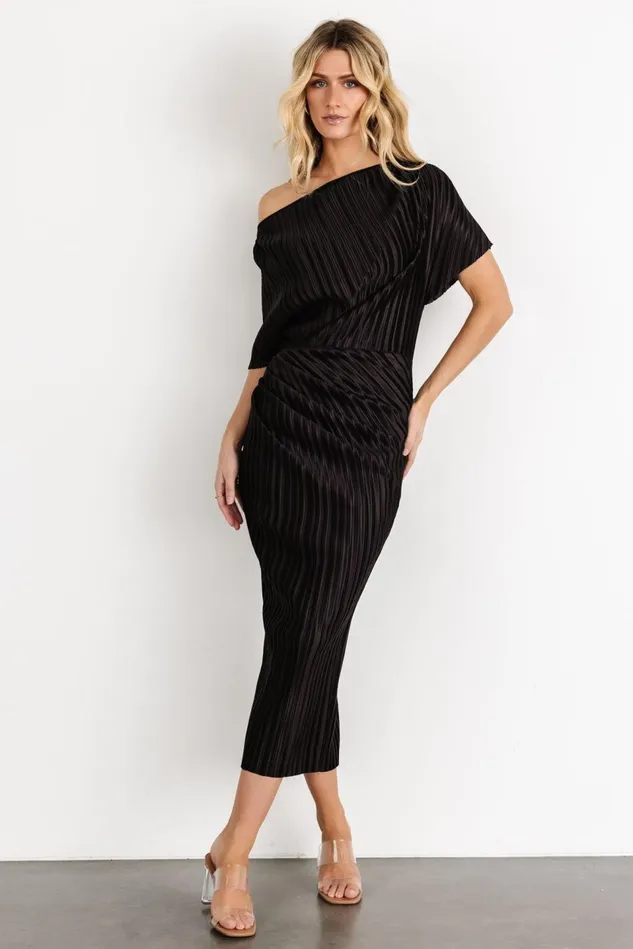 Baltic Born Midi Dresses Women Winslow Pleated Midi Dress Black Baltic Born Midi Dresses Women Winslow Pleated Midi Dress Black
