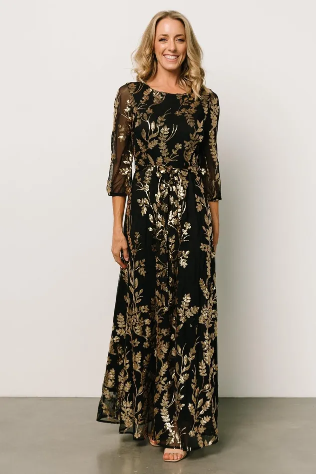 Baltic Born Mother Of The Bride Women Destiny Sequin Maxi Dress Black Gold