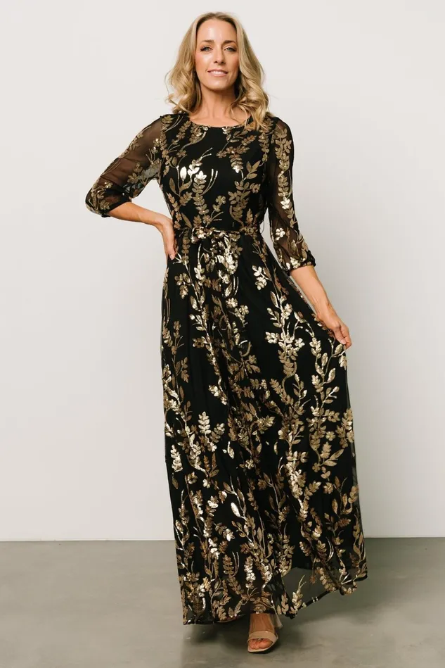 Baltic Born Mother Of The Bride Women Destiny Sequin Maxi Dress Black Gold Baltic Born Mother Of The Bride Women Destiny Sequin Maxi Dress Black Gold