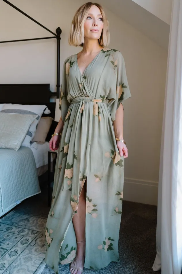Baltic Born Mother Of The Bride Women Kia Kimono Maxi Dress Olive Floral