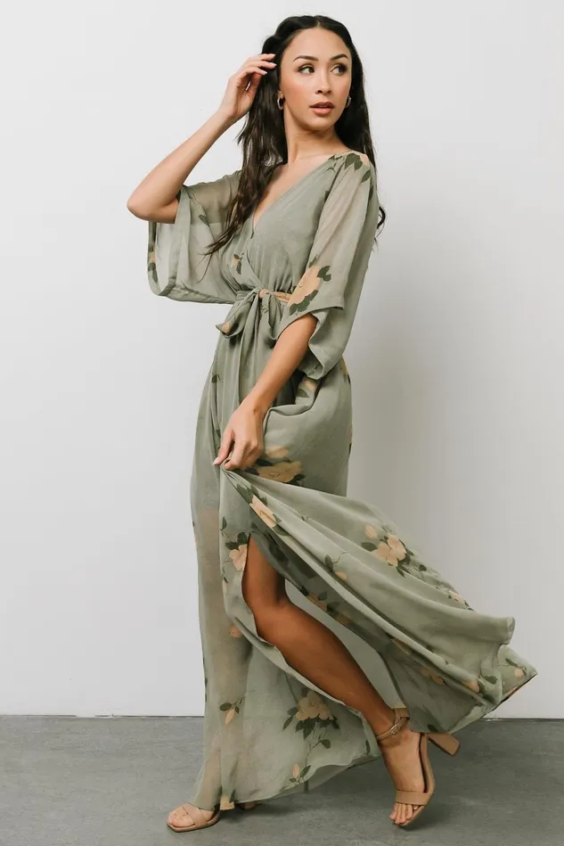 Baltic Born Mother Of The Bride Women Kia Kimono Maxi Dress Olive Floral
