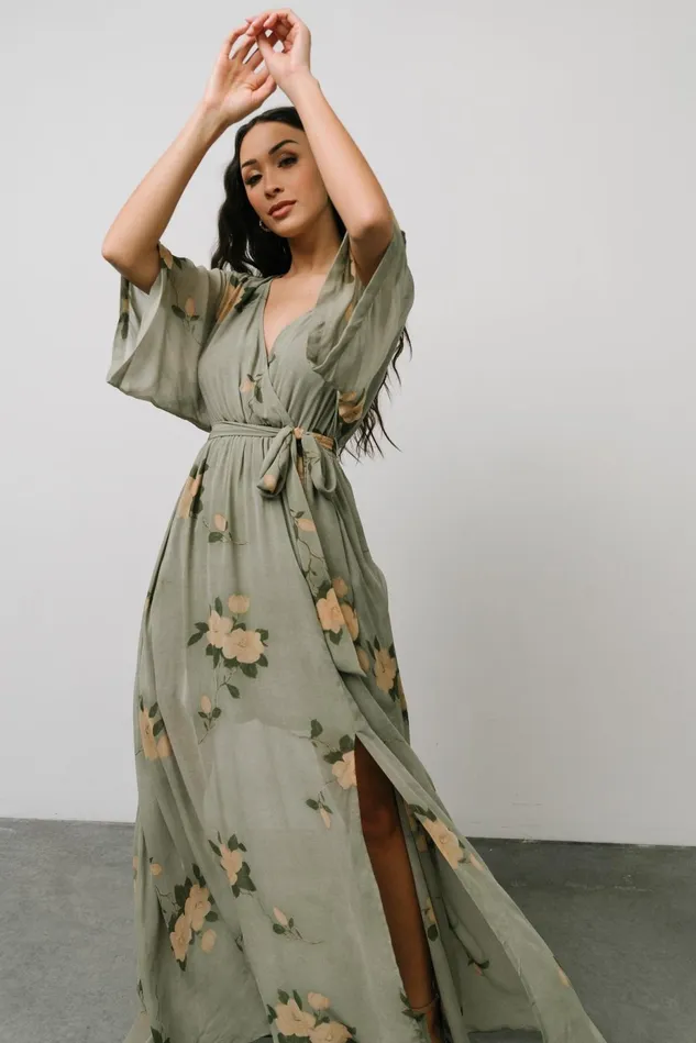 Baltic Born Mother Of The Bride Women Kia Kimono Maxi Dress Olive Floral