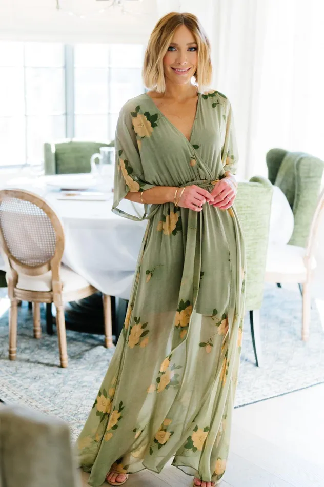 Baltic Born Mother Of The Bride Women Kia Kimono Maxi Dress Olive Floral