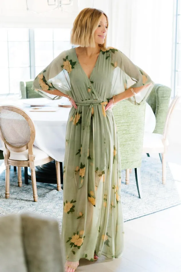 Baltic Born Mother Of The Bride Women Kia Kimono Maxi Dress Olive Floral