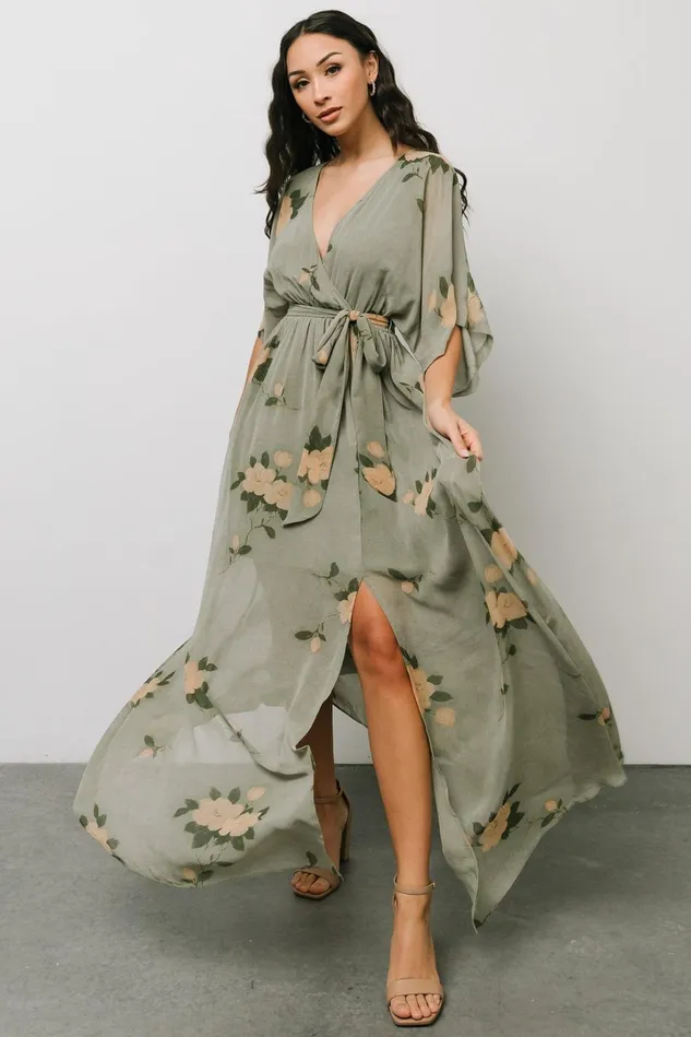 Baltic Born Mother Of The Bride Women Kia Kimono Maxi Dress Olive Floral