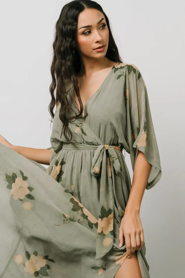 Baltic Born Mother Of The Bride Women Kia Kimono Maxi Dress Olive Floral