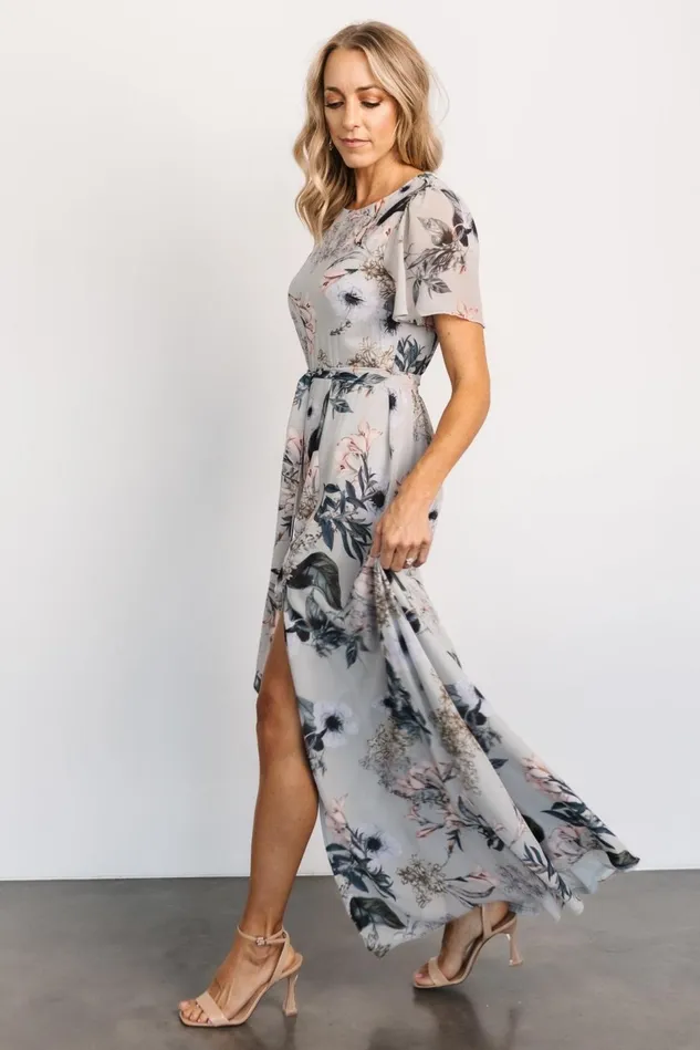 Baltic Born Mother Of The Bride Women Naomi Short Sleeve Maxi Dress Pale Blue Floral