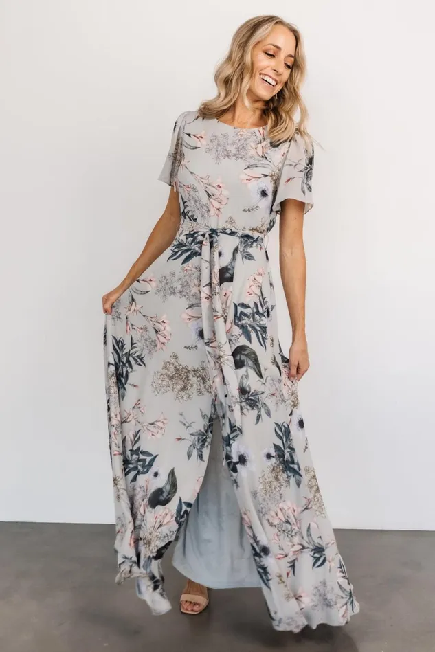 Baltic Born Mother Of The Bride Women Naomi Short Sleeve Maxi Dress Pale Blue Floral