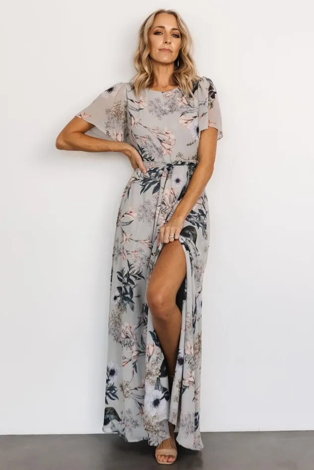Baltic Born Mother Of The Bride Women Naomi Short Sleeve Maxi Dress Pale Blue Floral