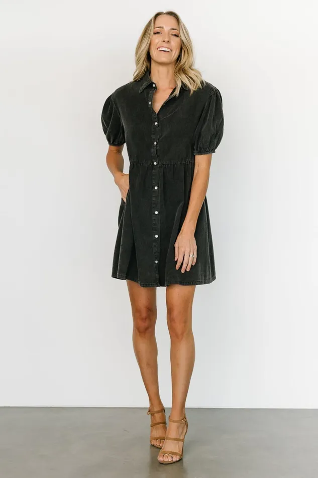 Baltic Born Short Dresses Women Fontana Puff Sleeve Short Dress Washed Black