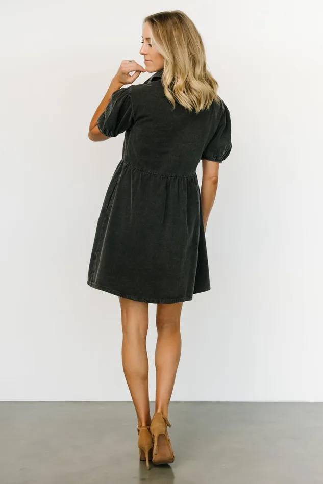 Baltic Born Short Dresses Women Fontana Puff Sleeve Short Dress Washed Black Baltic Born Short Dresses Women Fontana Puff Sleeve Short Dress Washed Black