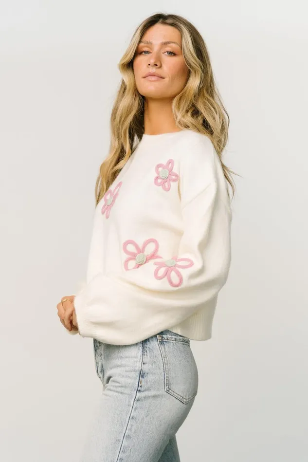 Baltic Born Sweaters Women Annie Flower Knit Sweater Cream