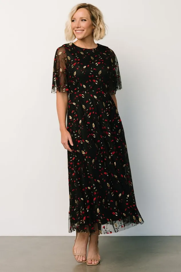 Baltic Born Tulle Styles Women Arabella Embroidered Tulle Maxi Dress Black Red Baltic Born Tulle Styles Women Arabella Embroidered Tulle Maxi Dress Black Red