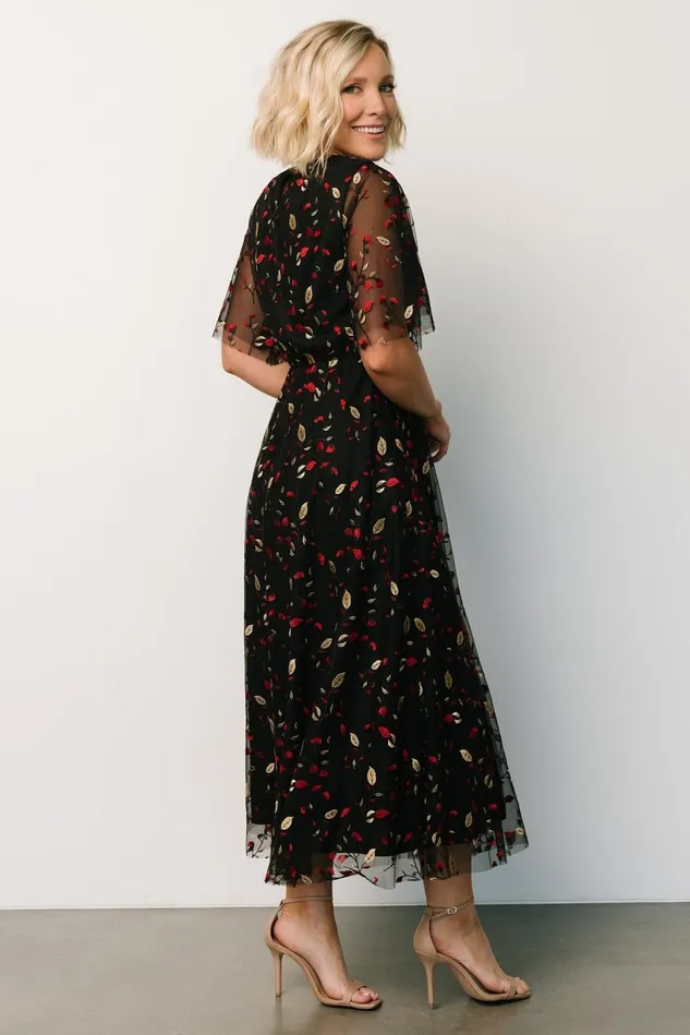 Baltic Born Tulle Styles Women Arabella Embroidered Tulle Maxi Dress Black Red Baltic Born Tulle Styles Women Arabella Embroidered Tulle Maxi Dress Black Red