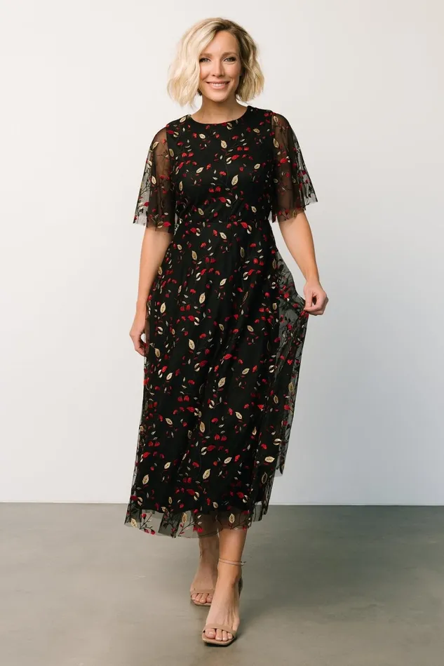 Baltic Born Tulle Styles Women Arabella Embroidered Tulle Maxi Dress Black Red Baltic Born Tulle Styles Women Arabella Embroidered Tulle Maxi Dress Black Red