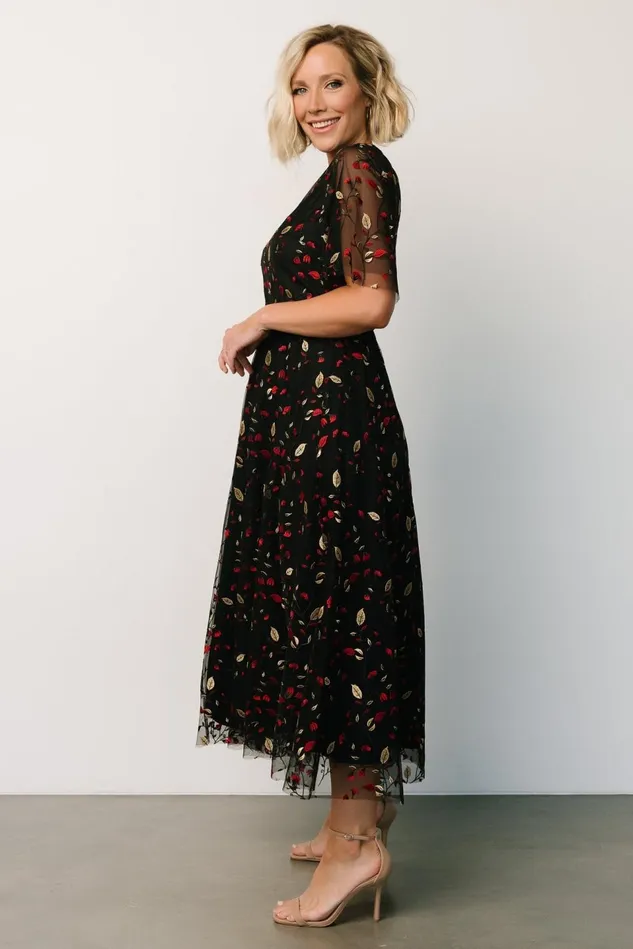 Baltic Born Tulle Styles Women Arabella Embroidered Tulle Maxi Dress Black Red Baltic Born Tulle Styles Women Arabella Embroidered Tulle Maxi Dress Black Red