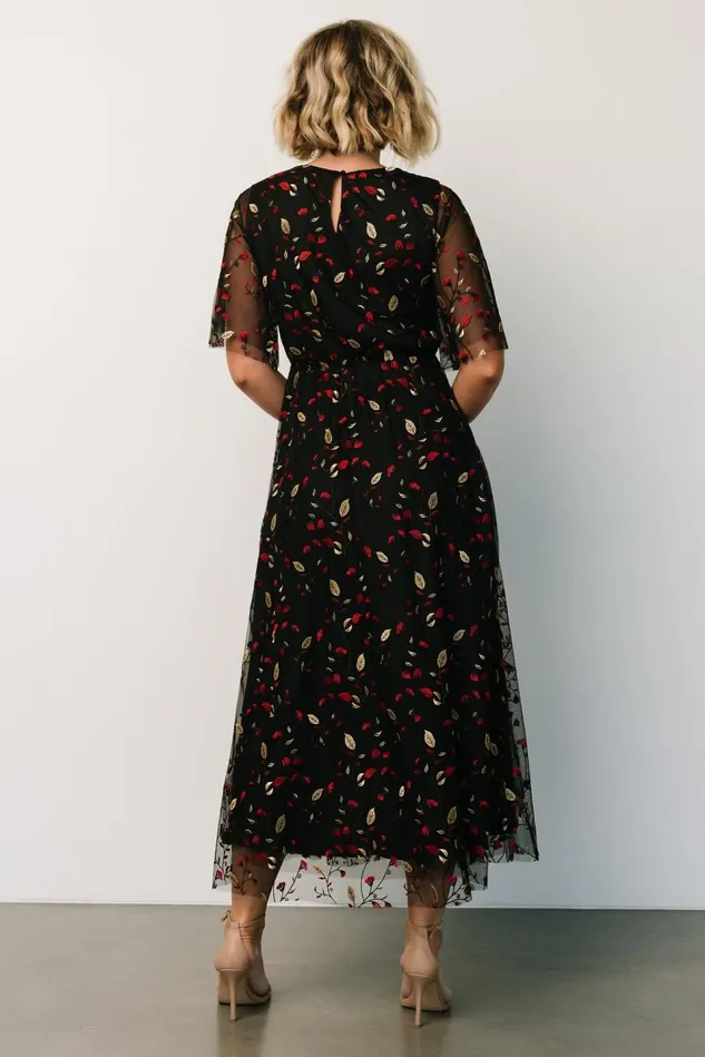Baltic Born Tulle Styles Women Arabella Embroidered Tulle Maxi Dress Black Red Baltic Born Tulle Styles Women Arabella Embroidered Tulle Maxi Dress Black Red