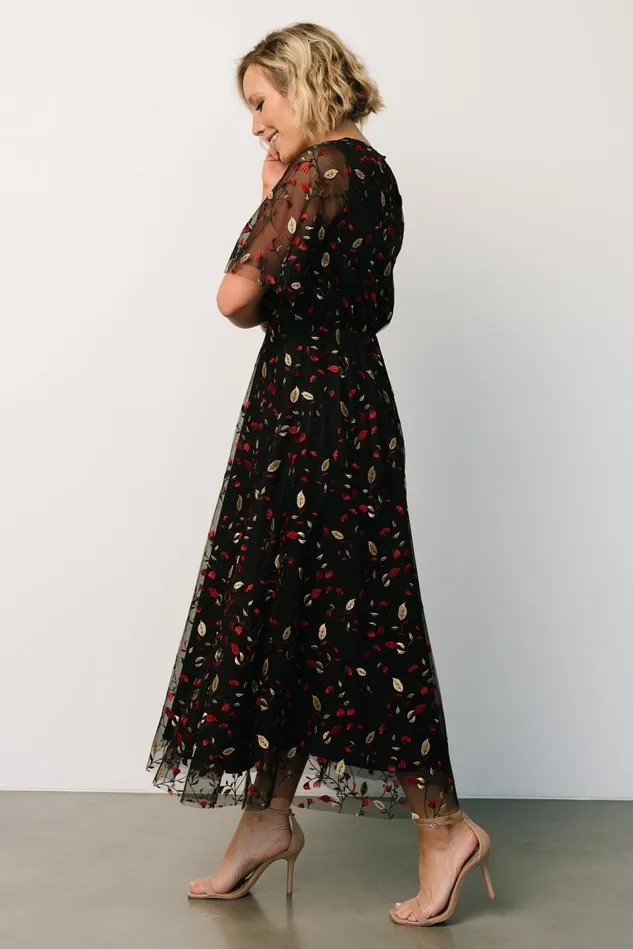 Baltic Born Tulle Styles Women Arabella Embroidered Tulle Maxi Dress Black Red Baltic Born Tulle Styles Women Arabella Embroidered Tulle Maxi Dress Black Red