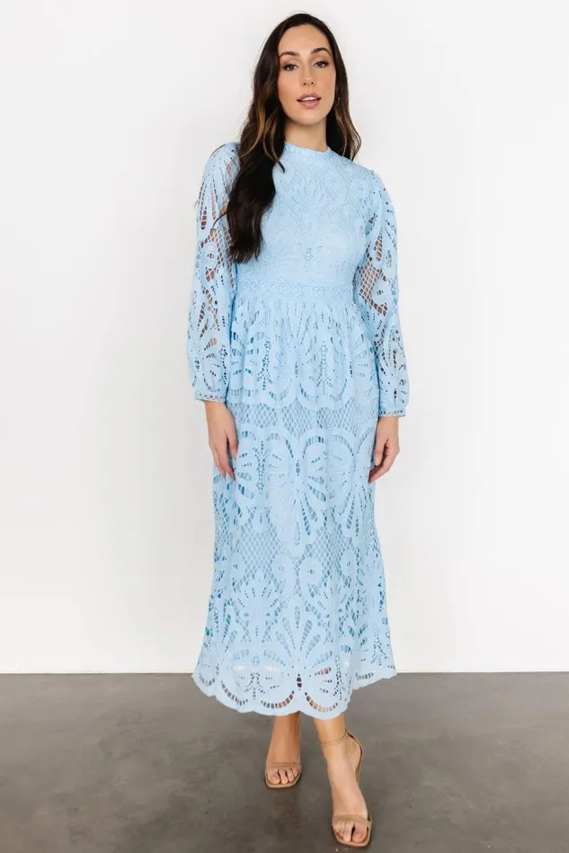Baltic Born Wedding Guest Women Eldora Lace Midi Dress Light Blue