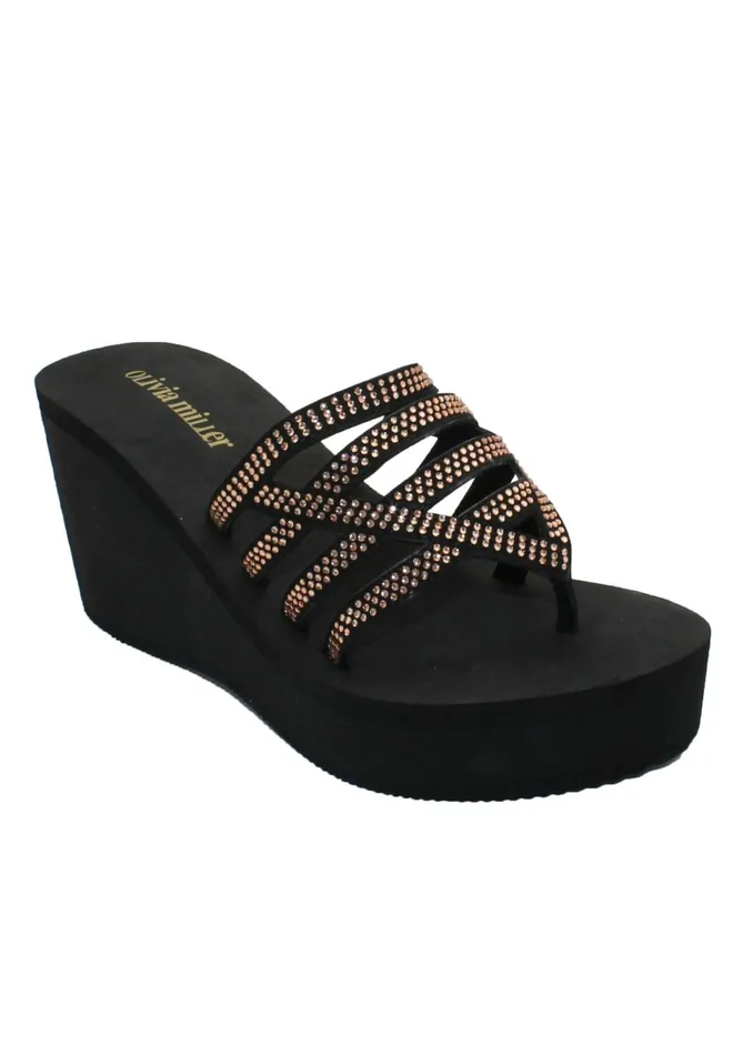 BEADED COMFORT WEDGE SANDAL Black Women VENUS Sandals and Wedges