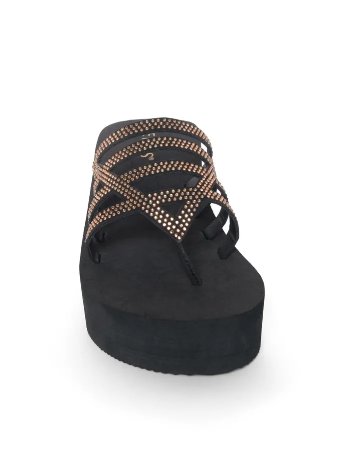 BEADED COMFORT WEDGE SANDAL Black Women VENUS Sandals and Wedges