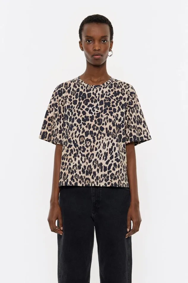 Beige Cotton Leopard Tshirt Leopard Beige Women Bimba Y Lola TShirts
