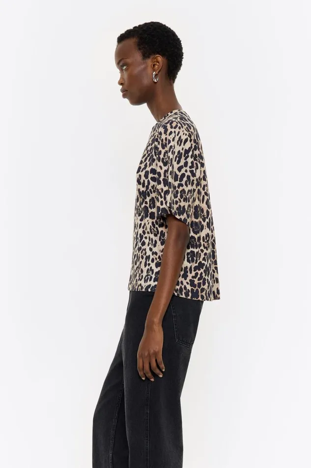 Beige Cotton Leopard Tshirt Leopard Beige Women Bimba Y Lola TShirts Beige Cotton Leopard Tshirt Leopard Beige Women Bimba Y Lola TShirts