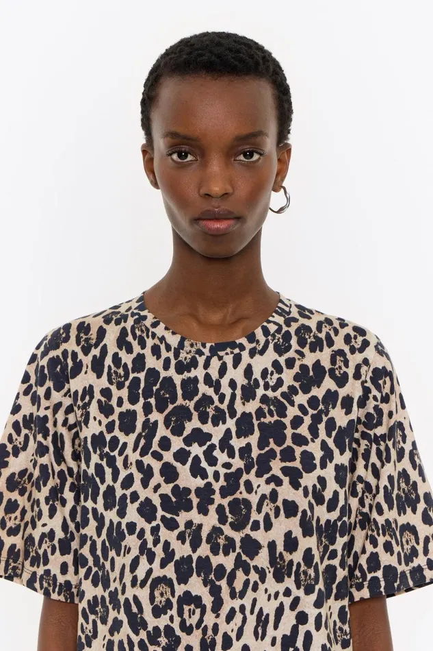 Beige Cotton Leopard Tshirt Leopard Beige Women Bimba Y Lola TShirts Beige Cotton Leopard Tshirt Leopard Beige Women Bimba Y Lola TShirts