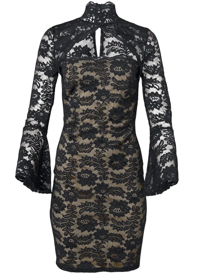 BELL SLEEVE LACE DRESS Black and Nude Women VENUS Short Dresses