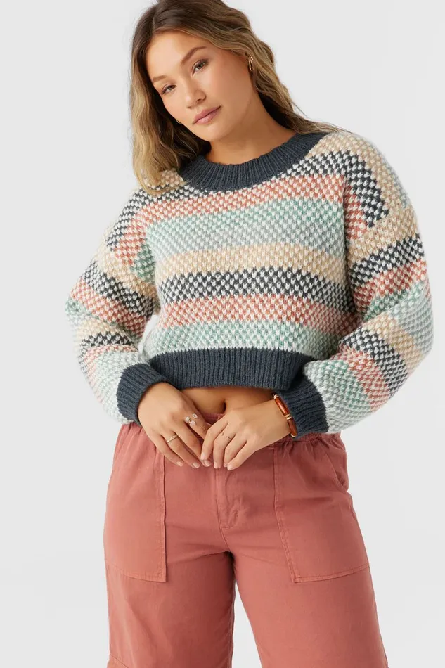 BILLIE CROPPED STRIPE SWEATER Slate Women O039NEILL Clothing