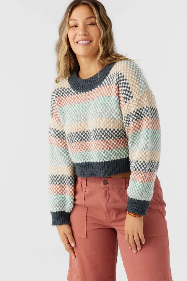 BILLIE CROPPED STRIPE SWEATER Slate Women O039NEILL Clothing