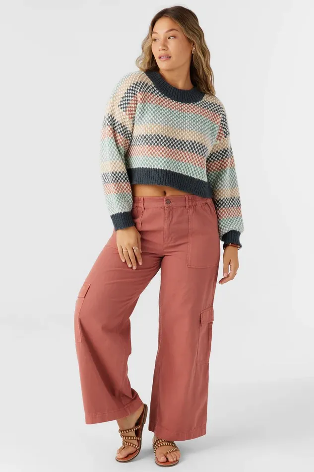 BILLIE CROPPED STRIPE SWEATER Slate Women O039NEILL Clothing