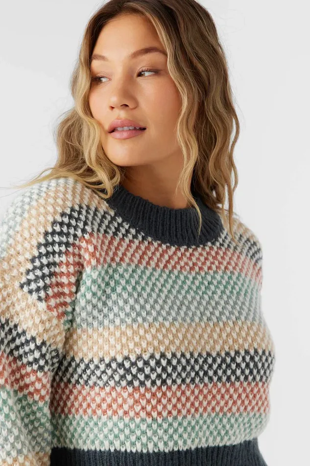 BILLIE CROPPED STRIPE SWEATER Slate Women O039NEILL Clothing