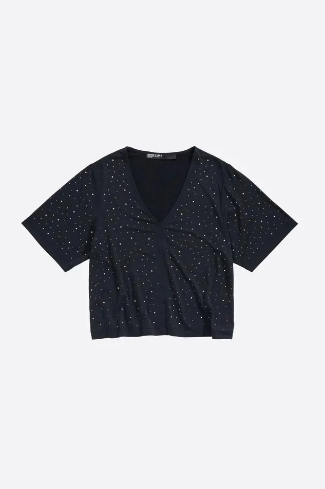 Black Boxy Stones Tshirt Washed Black Women Bimba Y Lola TShirts