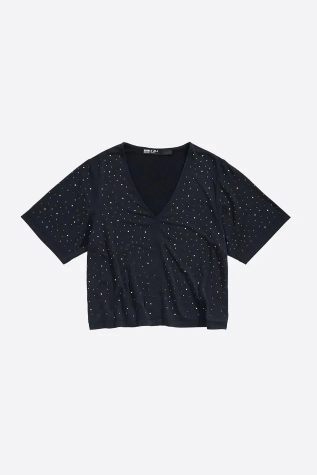 Black Boxy Stones Tshirt Washed Black Women Bimba Y Lola TShirts Black Boxy Stones Tshirt Washed Black Women Bimba Y Lola TShirts