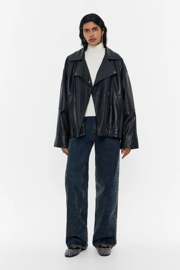 Black Leather Jacket Black Women Bimba Y Lola Jackets And Blazers