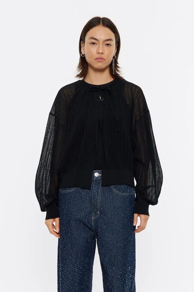 Black Ruched Cardigan With Ties Black Women Bimba Y Lola Knitwear