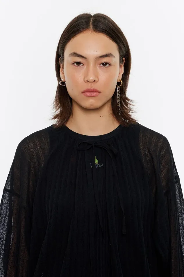 Black Ruched Cardigan With Ties Black Women Bimba Y Lola Knitwear Black Ruched Cardigan With Ties Black Women Bimba Y Lola Knitwear