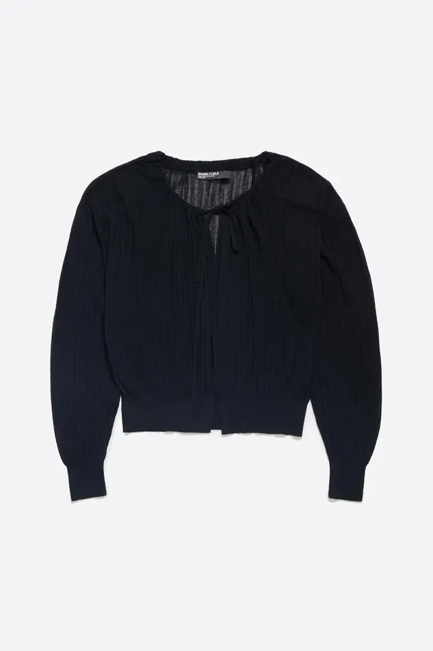 Black Ruched Cardigan With Ties Black Women Bimba Y Lola Knitwear Black Ruched Cardigan With Ties Black Women Bimba Y Lola Knitwear