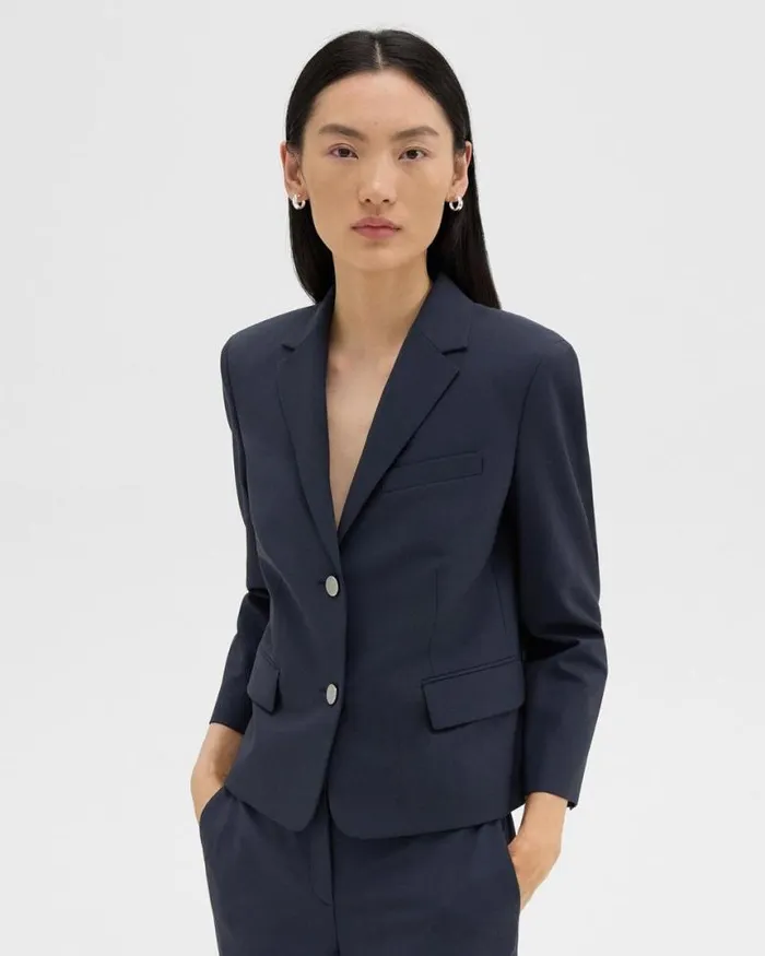 Blazers Jackets Women Theory Boxy Blazer In Good Wool Nocturne Navy