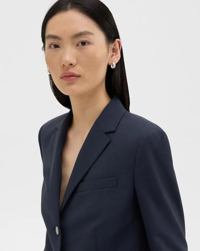 Blazers Jackets Women Theory Boxy Blazer In Good Wool Nocturne Navy