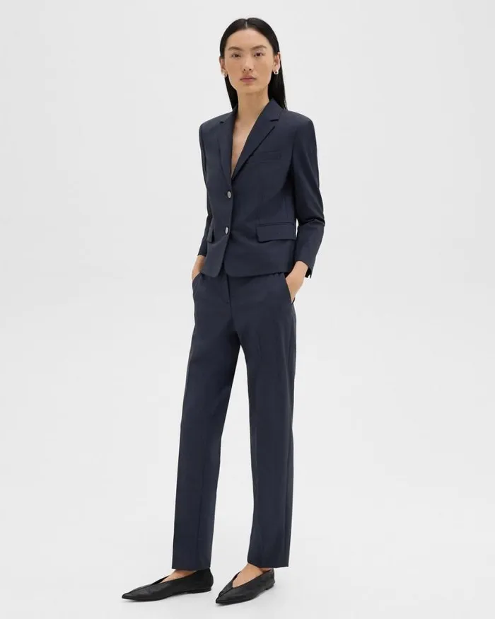 Blazers Jackets Women Theory Boxy Blazer In Good Wool Nocturne Navy