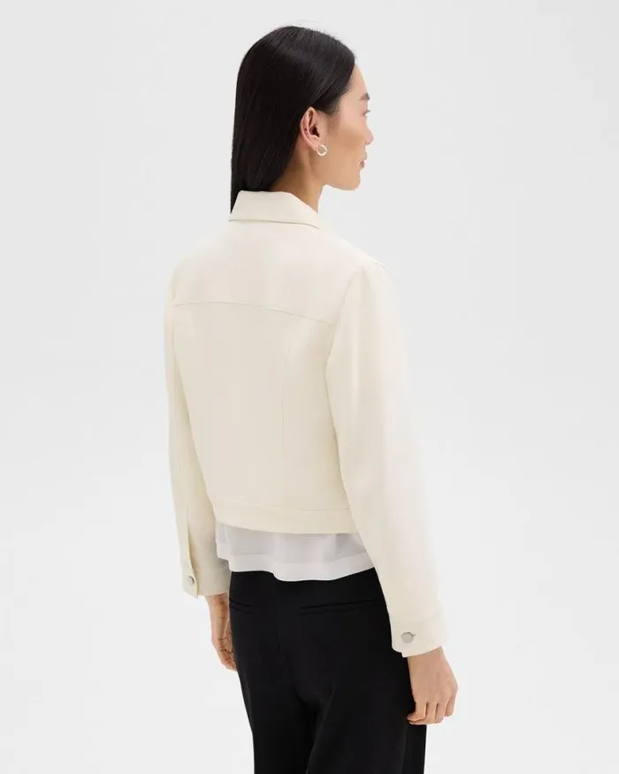 Blazers Jackets Women Theory Shrunken Trucker Jacket In Admiral Crepe Rice