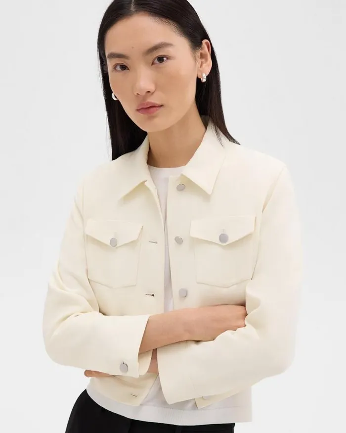 Blazers Jackets Women Theory Shrunken Trucker Jacket In Admiral Crepe Rice