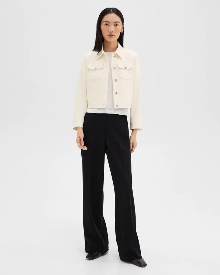 Blazers Jackets Women Theory Shrunken Trucker Jacket In Admiral Crepe Rice