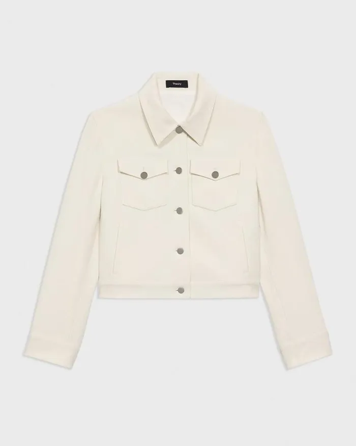 Blazers Jackets Women Theory Shrunken Trucker Jacket In Admiral Crepe Rice