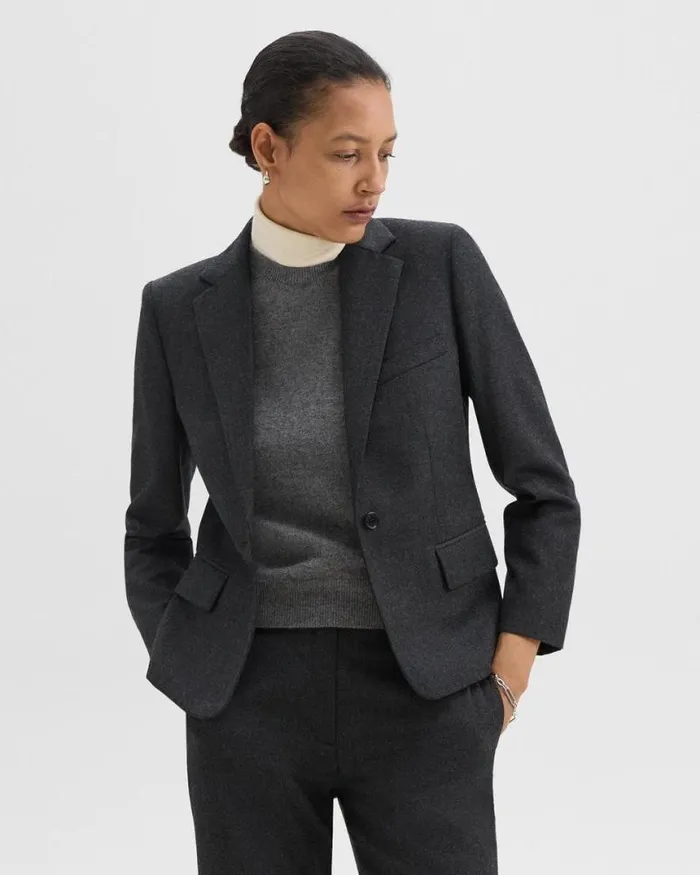 Blazers Jackets Women Theory SingleButton Blazer In Sleek Flannel New Charcoal Melange