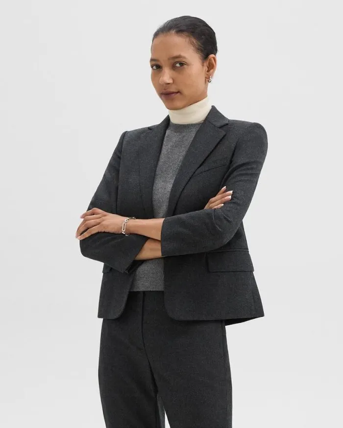 Blazers Jackets Women Theory SingleButton Blazer In Sleek Flannel New Charcoal Melange